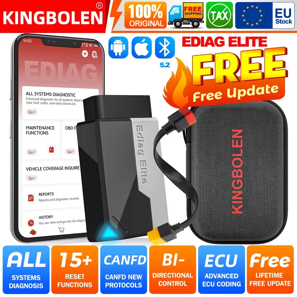 【Kostenlos aktualisiert】 KINGBOLEN Ediag Elite Auto-OBD2-Scanner, Diagnosegerät für alle Systeme, 15 Reset-Funktionen, ECU-Codierung, bidirektionale Scan-Tools Image