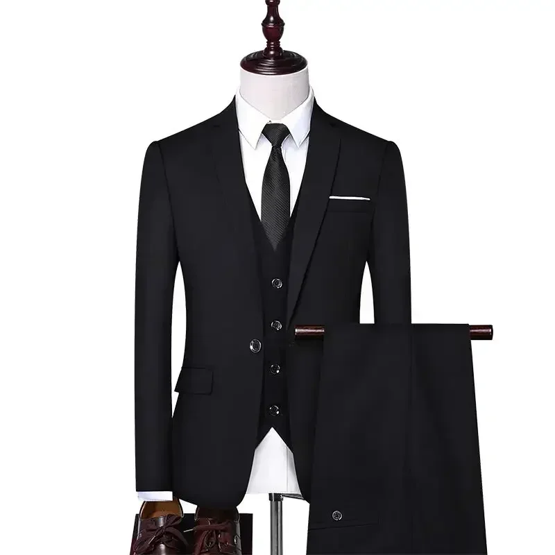 S-9XL (Blazer+ Vest + Pants) Men's Fashion Casual Outdoor Gentleman Business Wedding Slim-fit Formal British Style Wedding Suit