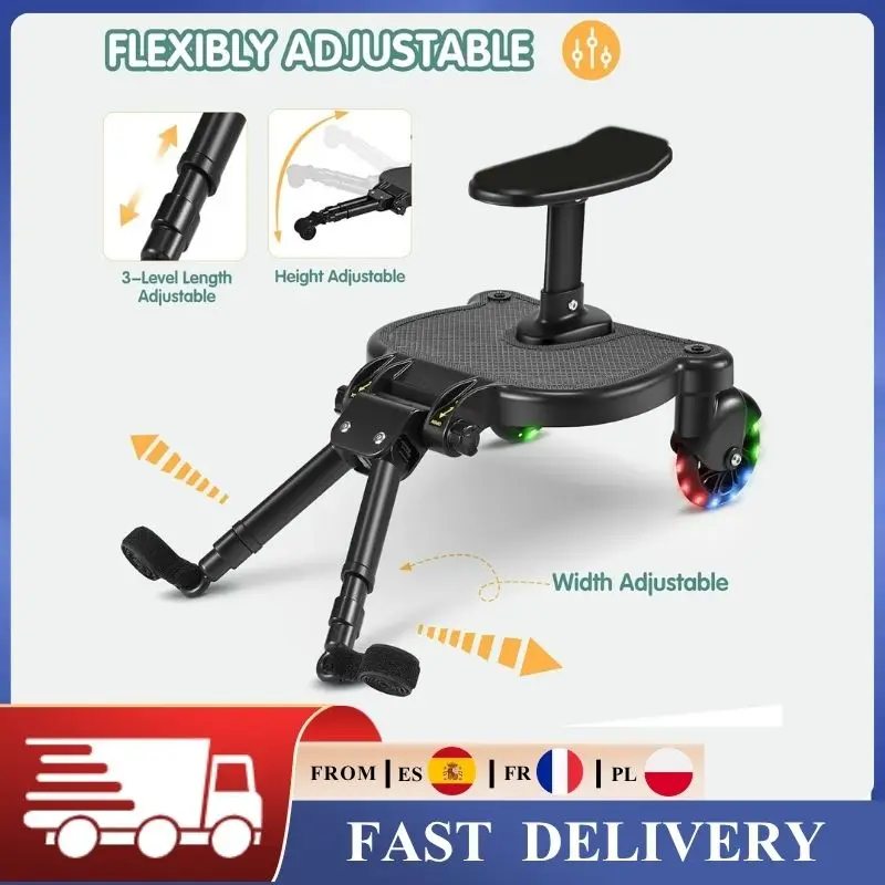 Verstellbares Kinderwagen-Einstiegshilfsmittel mit Sitz und 360°-Drehfunktion ° Drehbare Räder Anti-Rutsch Buggy Board für 2-6 Jahre alte Kinder Image