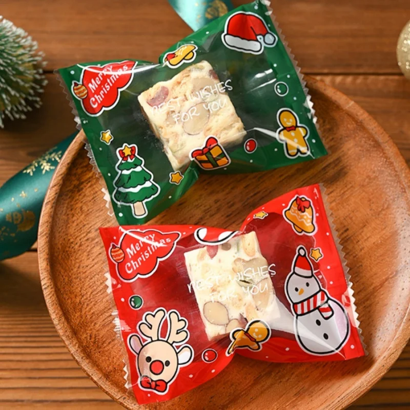 100 teile/paketWeihnachten Cookie Verpackung Tasche Toffee Schokolade Süßigkeiten Verpackung Tasche Backen Shop Maschine Dichtung Tasche Niedlichen Cartoon Schneemann Image