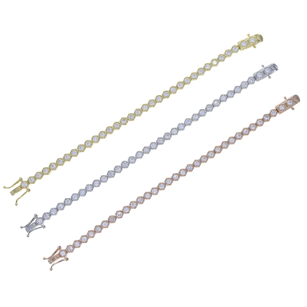 Quadratischer Anhänger mit rundem Zirkon Tenniskettenarmband Roségold Farbe Icec Out Bling CZ Armreif Box Verschluss Schmuck Image