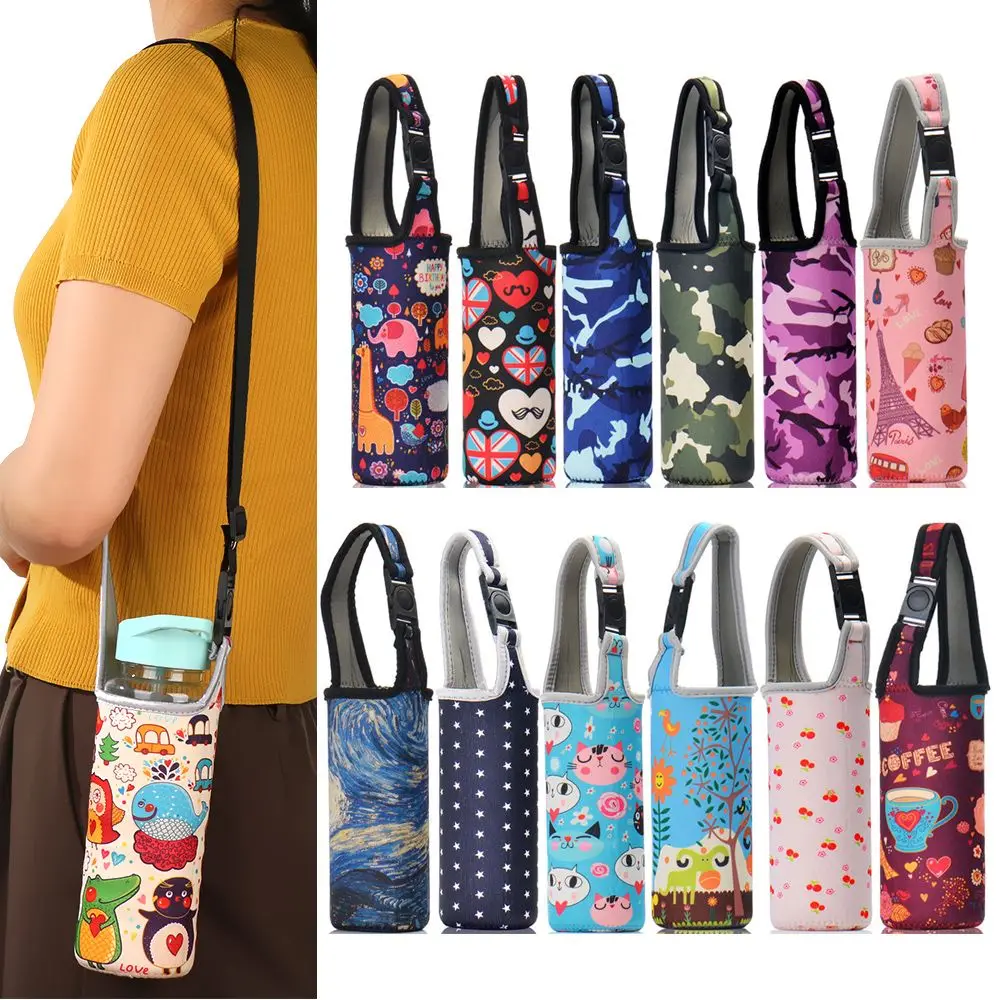 1 Stück Sport Wasser flasche Abdeckung Fall mit Schulter gurt tragbare Vakuum Glas Tasse Hülle Tasse Beutel Sport Camping Zubehör Image