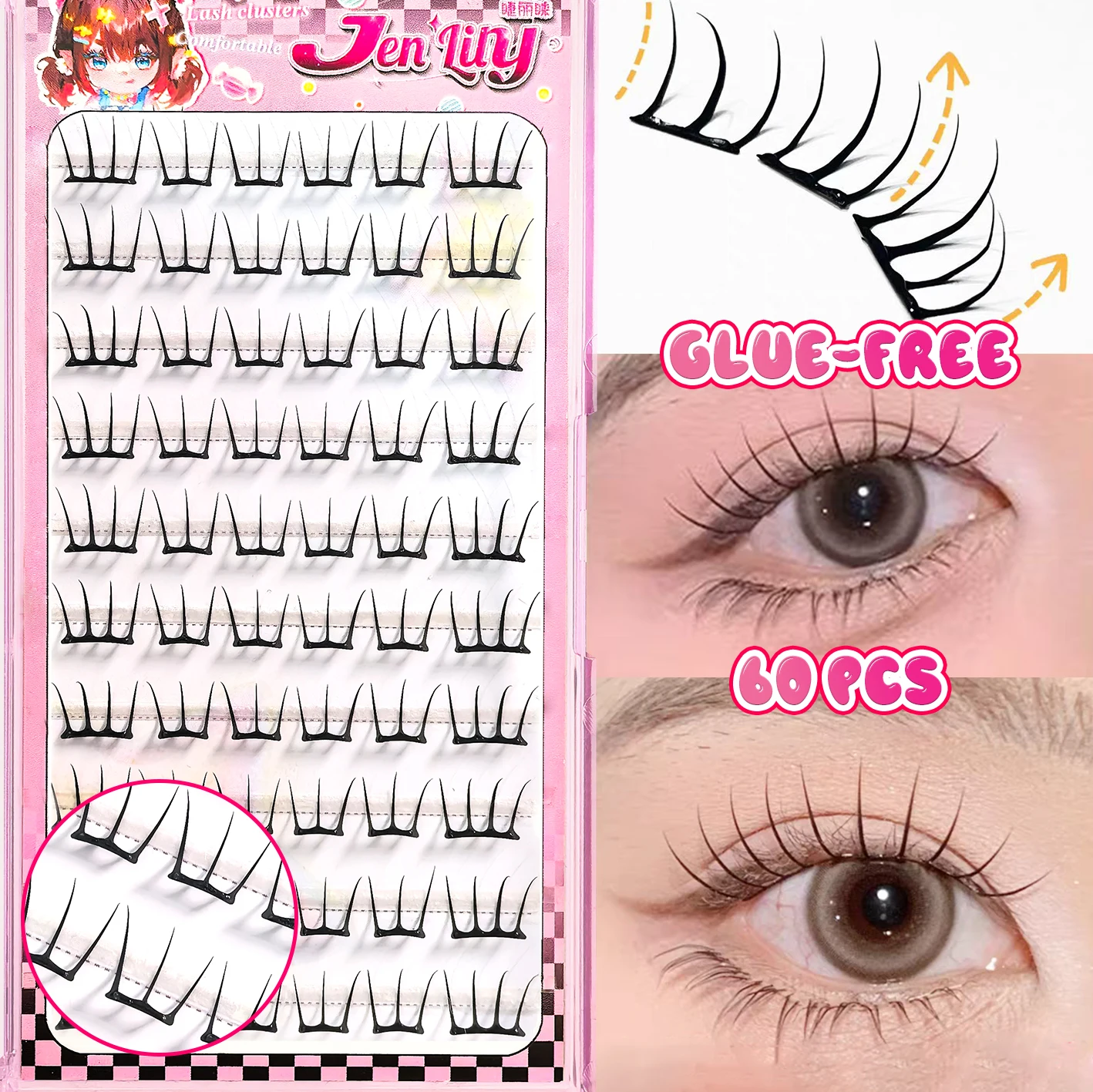 Koreanische stilvolle falsche Wimpern, K-Pop-inspiriertes Design, Comic, flauschig, clusteriert, schlank, selbstklebend, perfekt für den Alltag Image