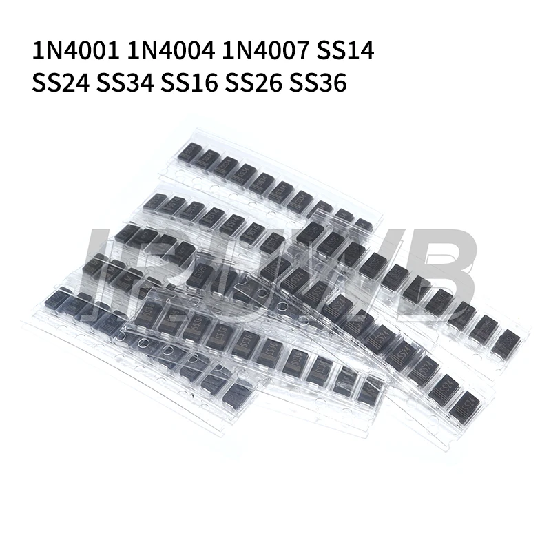90PCS Gleichrichterdiode SMD Schottky Diode Kit 1N4007 1N4001 1N4004 SS14 SS24 SS34 SS16 SS26 SS36 Image