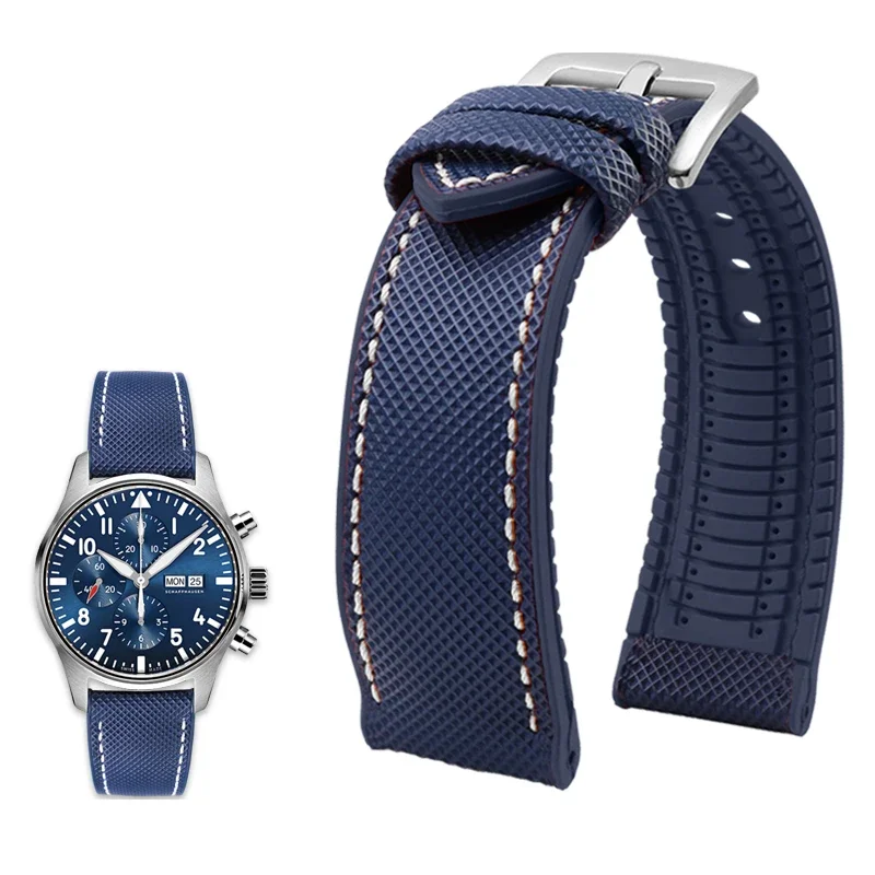 für IWC Pilot Mark 18 Portugiesisch Tudor Breitling Nylon-Gummi-Unterseite Uhrenarmband 19 mm 20 mm 21 mm 22 mm 23 mm 24 mm Image