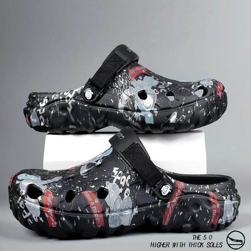 Herren Sommer Outdoor Rutschfeste Dicksohlige Verschleißfeste Dual-Use Fahr- und Strand-Clogs mit Geschlossener Zehenpartie Image