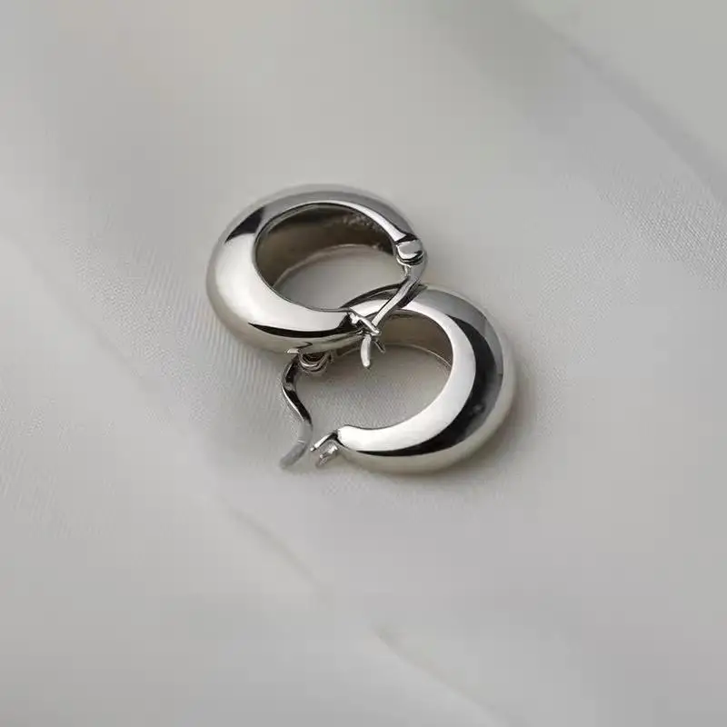 Silber/Goldfarbene Glatte Runde Chunky Creolen für Damen, Vergoldete Geometrische Statement-Ohrringe, Vintage-Schmuck