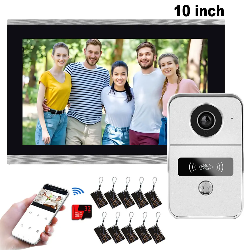 Neue 1080P 10 Zoll Touchscreen WLAN 2-Draht Video-Türklingel Smart TUYA Heim-Video-Gegensprechanlage 32G Karte Aufnahmefunktion Bewegungserkennung Image