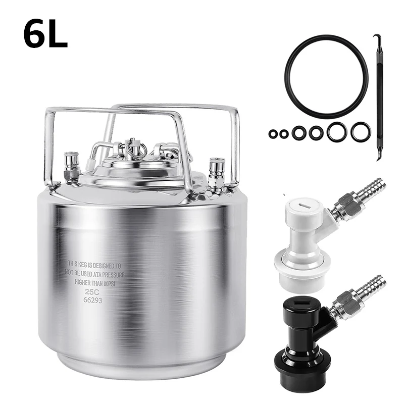 6L (1,6 Gallonen) Cornelius Keg, 304 Edelstahl Fassbier-Keg mit Ball-Lock-Verbindung, Heimbrau-Keg-Dispenserset für Partys Image