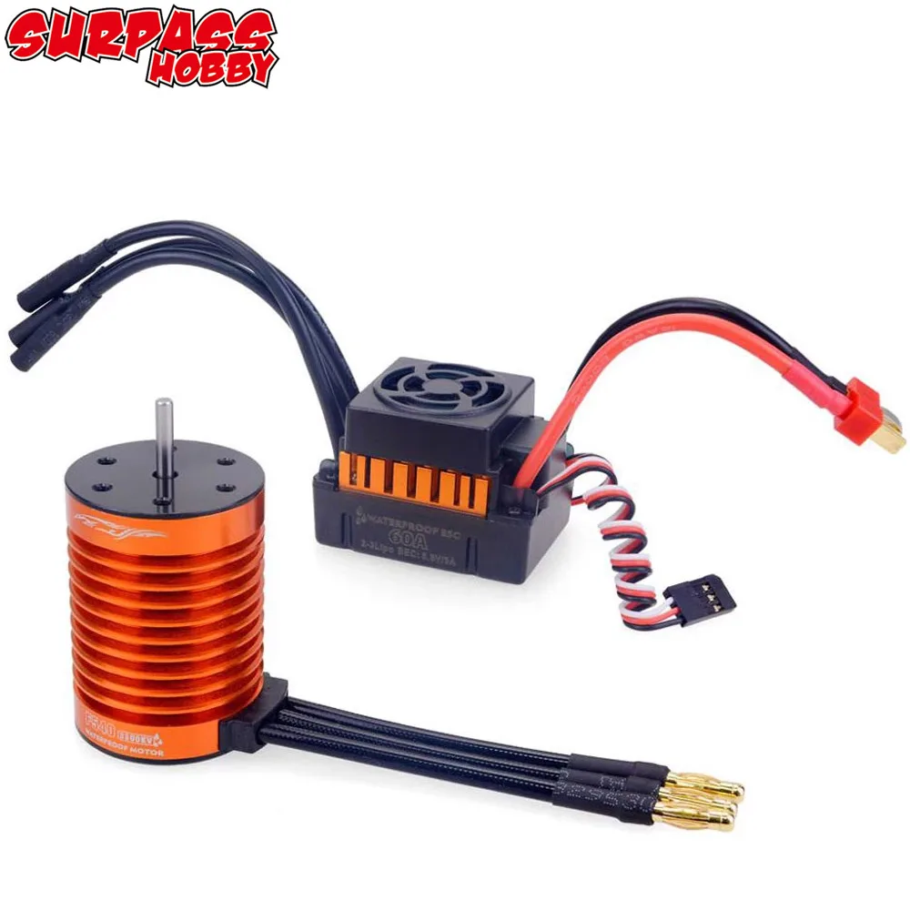 Surpass Hobby 1:10 RC-Teil Wasserdichter F540 3300KV 4370KV Bürstenloser Motor mit 60A ESC-Programmkarte für RC-Truck Buggy