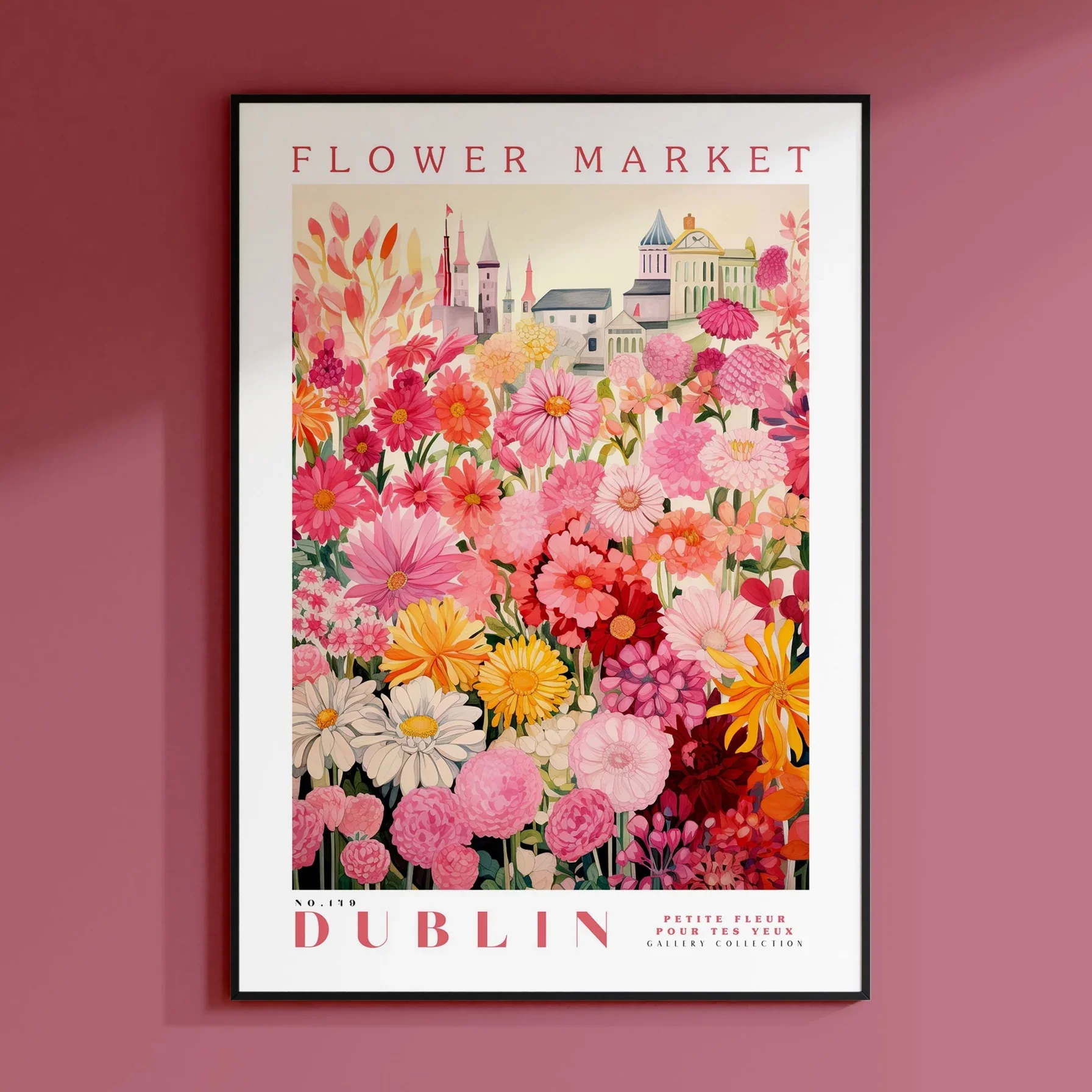 Poster zum Blumenmarkt, Dublin-Reisekunst, großes modernes Poster, botanische Wandkunst, grüne Wandkunst, trendige Wandkunst, Blumenmuster Image