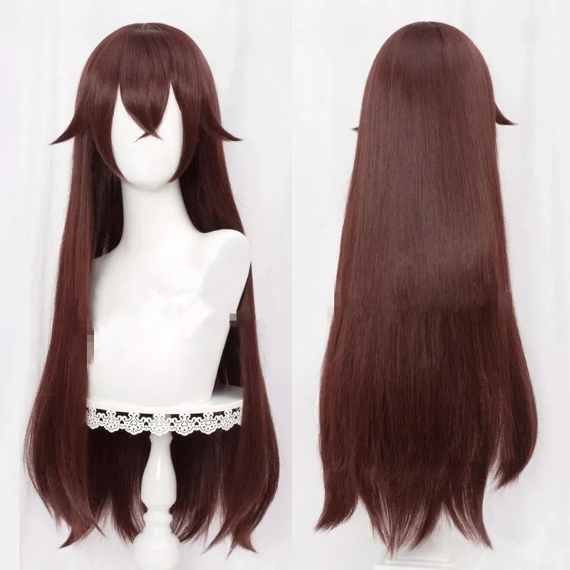 Genshin Impact Amber Cosplay Perücken Spiel Cosplay Lange braune gerade Perücke mit Pony Hitzebeständige Kunsthaarperücken Image