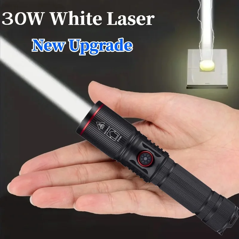 30 W hohe helle LED-Taschenlampe, hohe Leistung, Typ C, wiederaufladbare Zoom-Taschenlampe, Camping, Outdoor, Jagd, Angeln, Wandern, Beleuchtungslampe Image