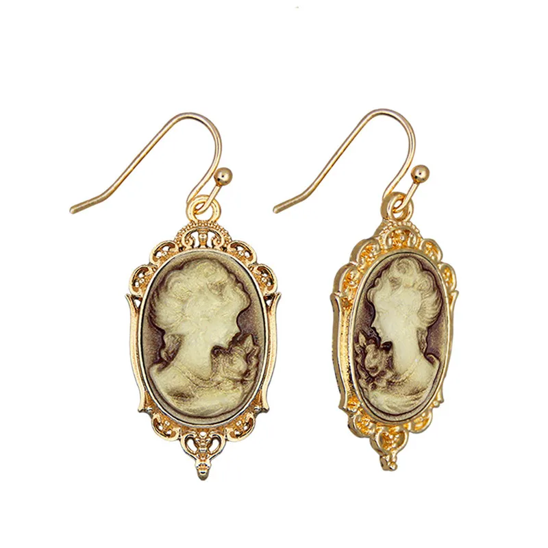 Victoria Lady Queen Cameo-Ohrring für Damen, goldfarben, grau, rosa, rot, weiß, Perlen, Modeschmuck