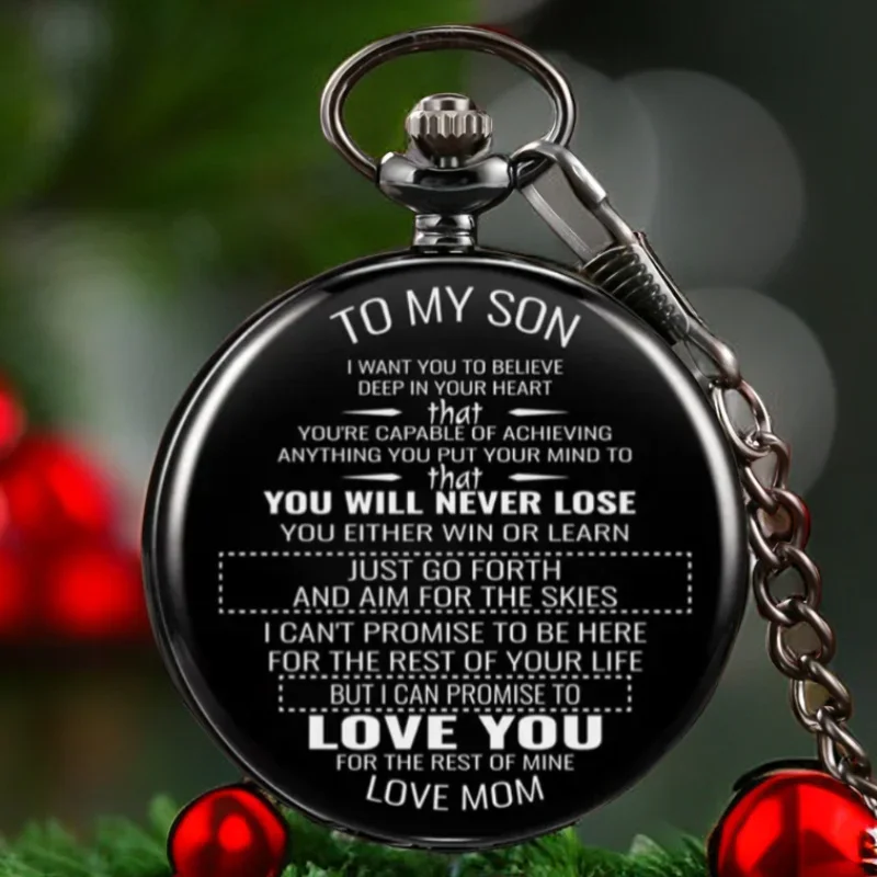 Bestes Geschenk für meinen Sohn, 1 Stück, schwarz, einzigartige Quarz-Taschenuhr, Halskette, Kettenanhänger, antikes Geburtstagsgeschenk, Uhr reloj hombre