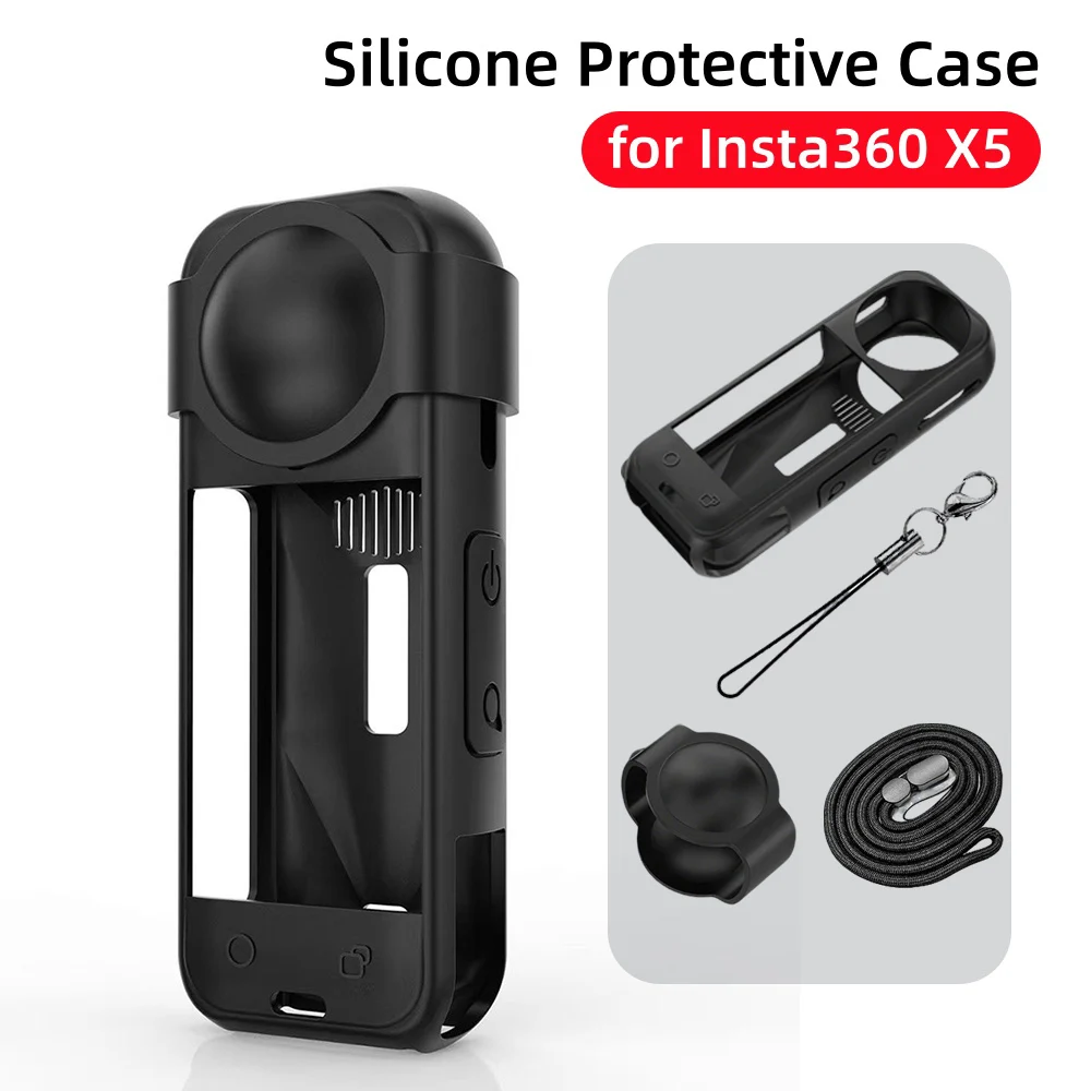 Silikon-Schutzhülle für Insta360 X5, weiche, stoßfeste, kratzfeste Ganzkörperabdeckung mit Objektivdeckel, 360-Kamera-Zubehör Image