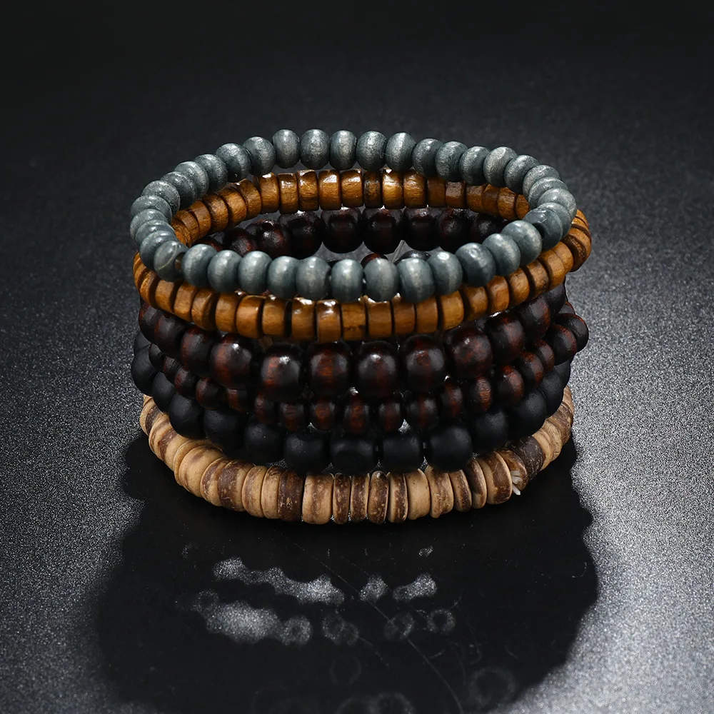Braccialetti di perline di Buddha multistrato più venduti all'ingrosso braccialetti di perline da uomo in stile retrò multistrato filo elastico regolabile in legno