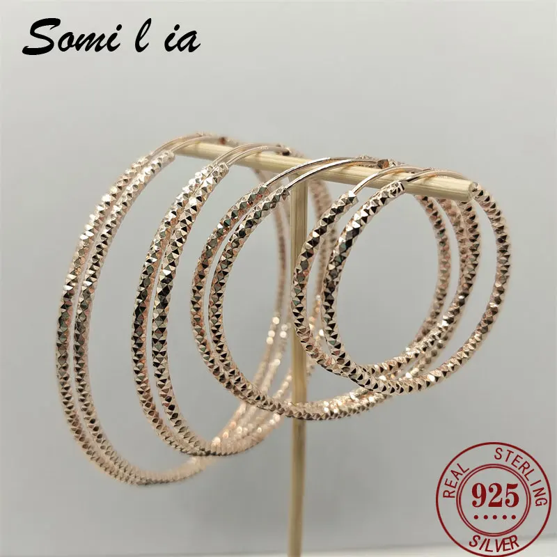 Somilia -925 Sterling Silber Runde Ohrringe für Frauen Große Kreis Piercing Rose Gold Creolen Dropship Lieferanten Mit Geschenk
