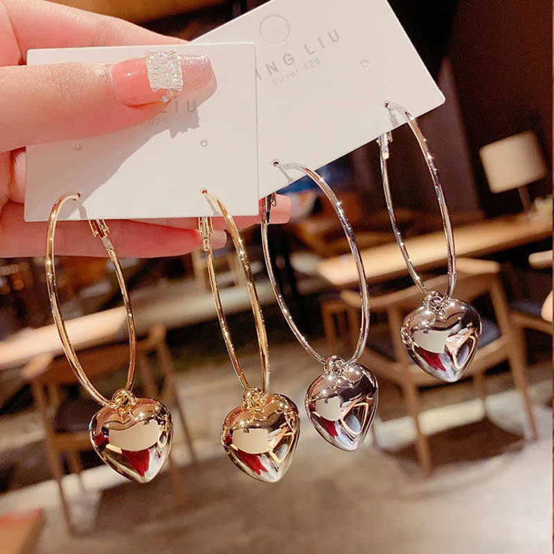 2024 neue Herz Anhänger Tropfen Ohrringe für Frauen Mode Gold Farbe Design übertreiben große Kreis Creolen Ohrring koreanischen Schmuck Geschenk