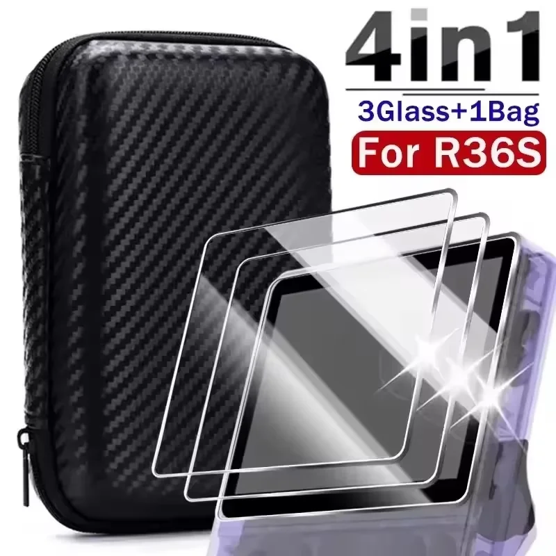 Tragetasche + Displayschutzfolie für R36S Spielkonsole, tragbare Reisetasche für Trimui Smart Pro/PSV1000/2000/SF3000 Zubehör Image