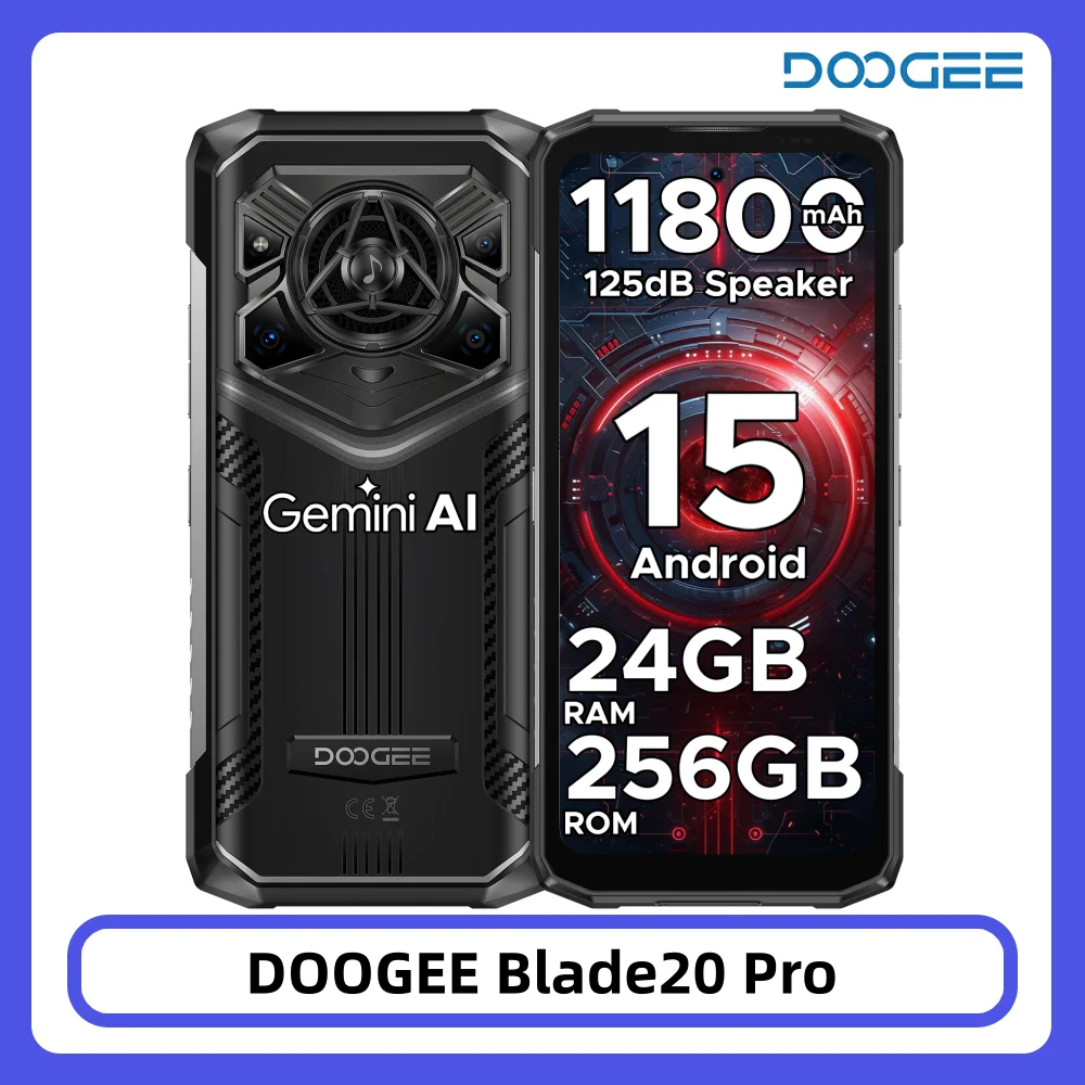 DOOGEE Blade20 Pro Outdoor-Smartphone 24GB+256GB 125dB Lautsprecher Gemini AI 11800mAh Akku 6,6'' Display 50MP Android 15 Smartphone NFC Image