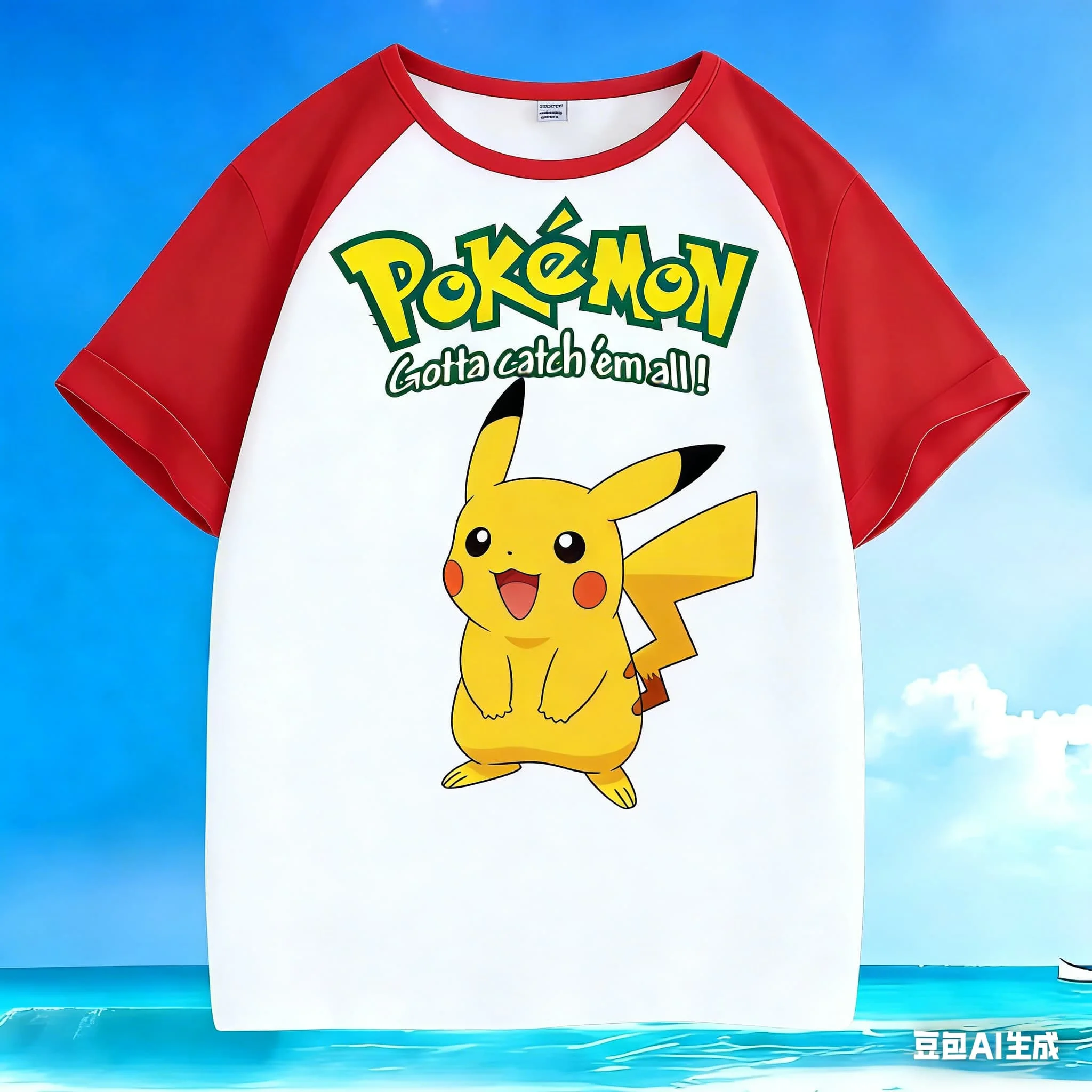 Sommer-Pokémon-Pikachu-Kinder-T-Shirts | Neue lockere und vielseitige Freizeitoberteile mit Rundhalsausschnitt für Jungen und Mädchen, passend für die ganze Familie Image