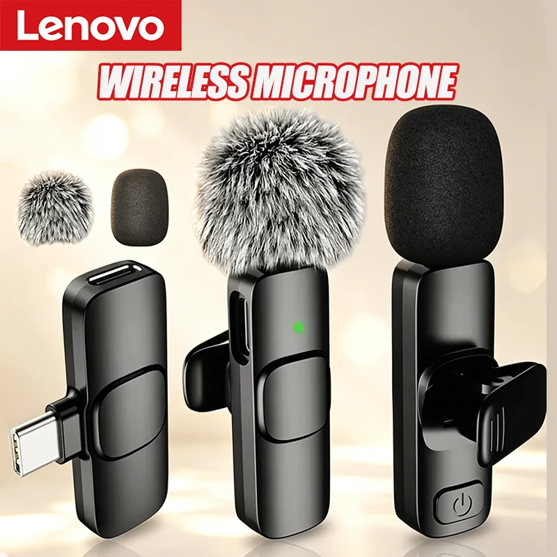 Microfono Lavalier Wireless Portatile Lenovo Mini per Trasmissioni in Diretta, Gaming, Registrazione Audio Video, iPhone e Android