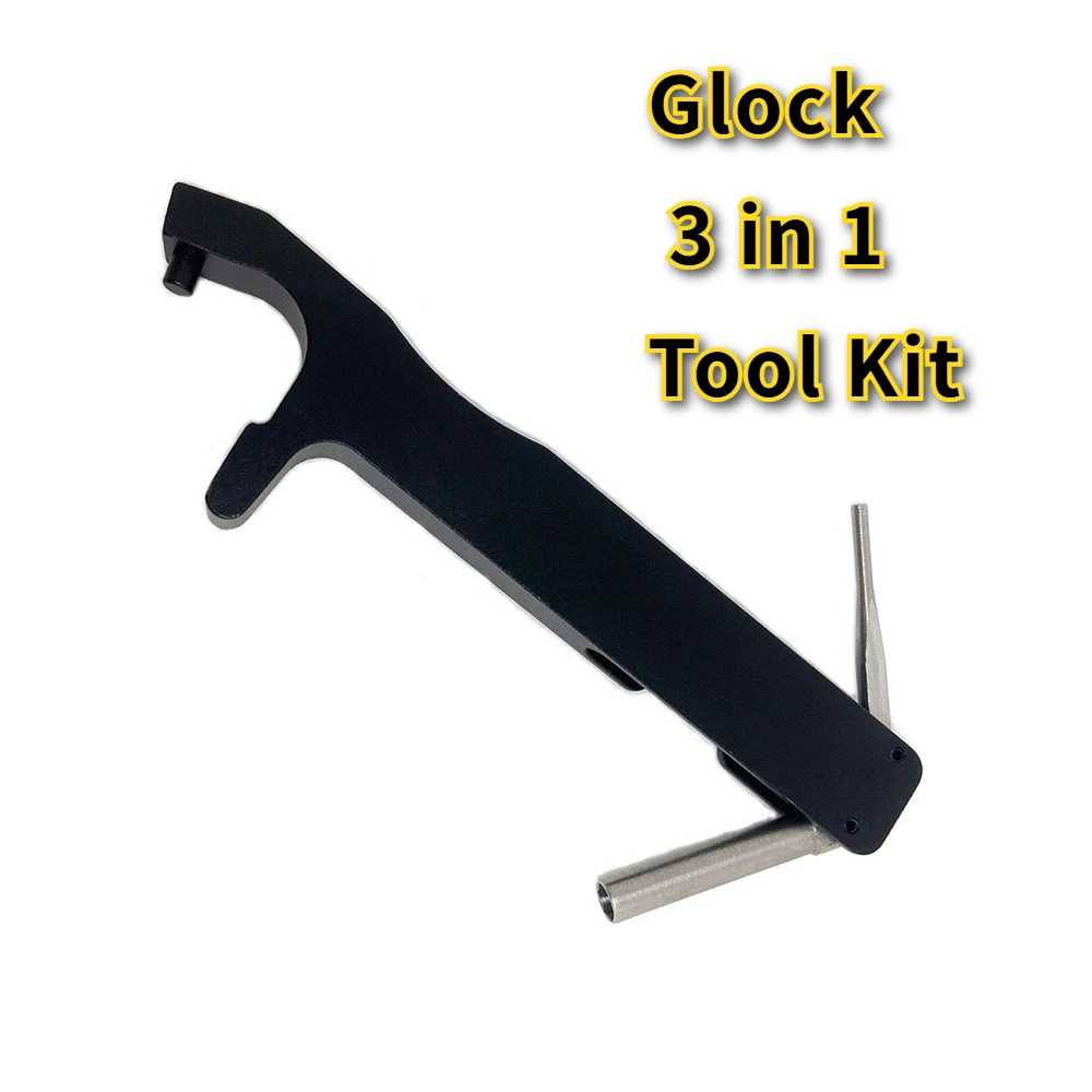 Kit d'outils 3 en 1 : Outil de démontage de chargeur, Outil de retrait de plaque de chargeur, Outil hexagonal d'installation de vis de visée avant, Poinçon à goupilles pour G17 19 26 27 43