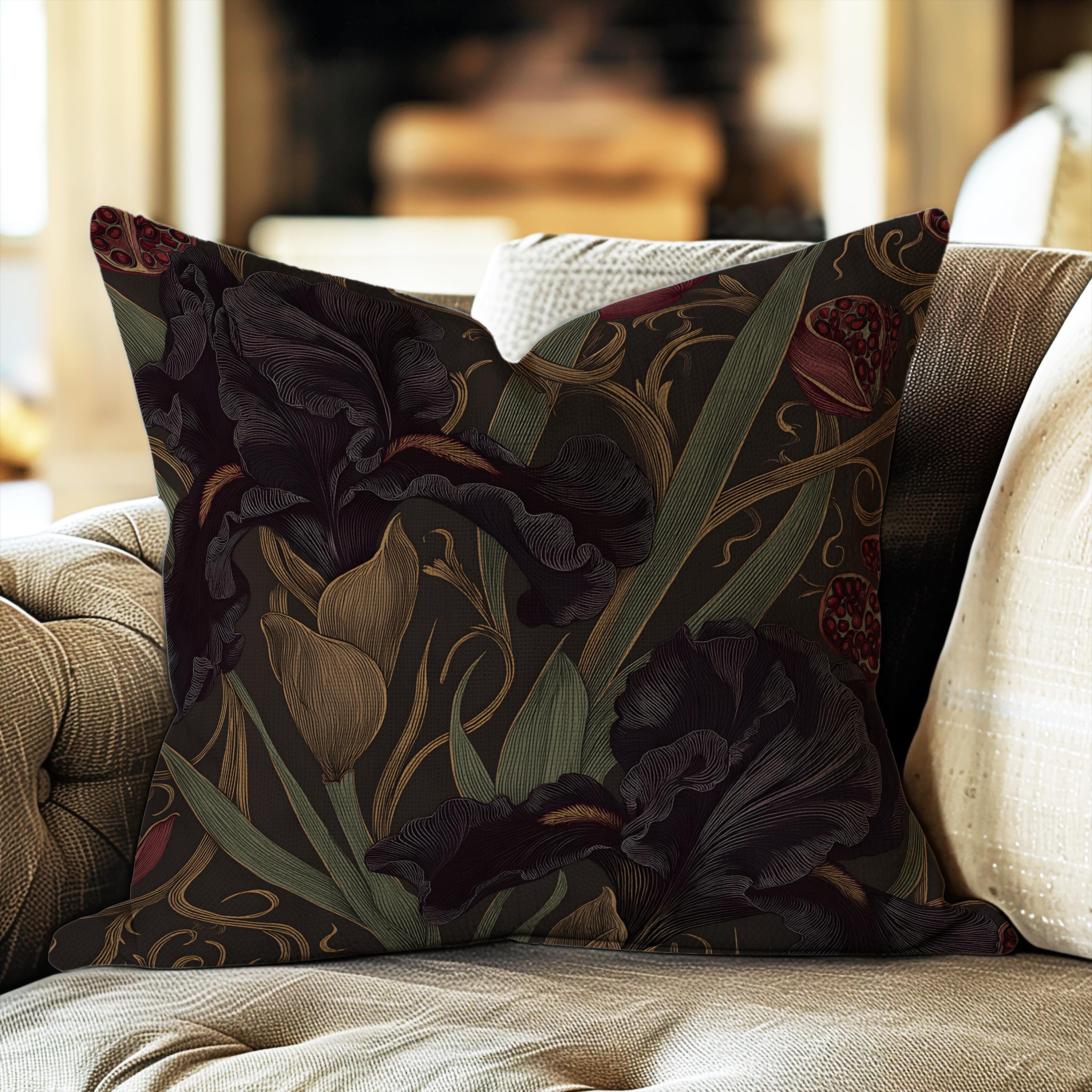 Cuscino in tela di alta qualità / Cuscino decorativo William Morris con motivo floreale, cuscino decorativo in stile cottagecore scuro, morbida federa