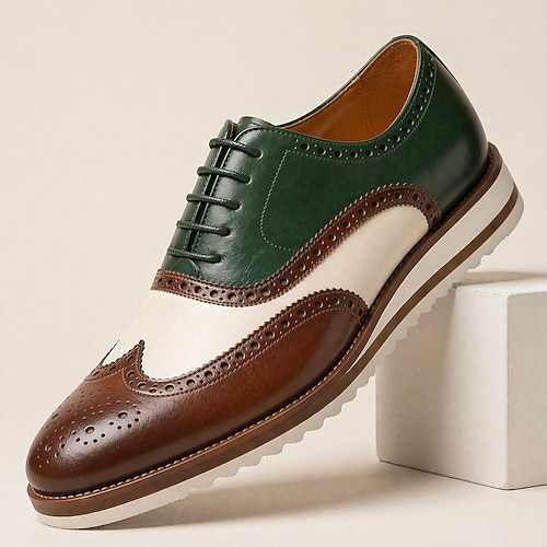 Zweifarbige Brogue-Schnürschuhe für Herren, eine Mischung aus Leder und Sneaker, stilvolle Business-Casual-Schuhe für Herren, geeignet für Arbeit, Partys und Abendveranstaltungen Image