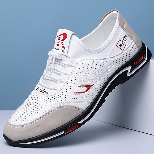 Weiße Herren-Sneaker, atmungsaktives Mesh-Obermaterial, leichtes, sportliches Design, lässiger, moderner Stil für Herren, perfekt für Outdoor-Aktivitäten, Reisen und den Alltag Image