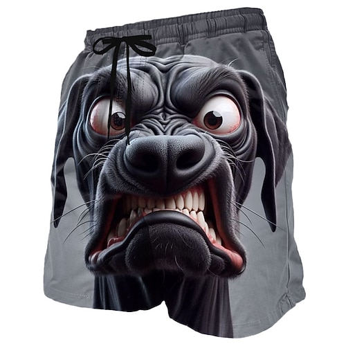 Herren Hund Gesichtsausdruck Comic-Tiere Badehosen Badeanzüge Badeshorts Boardshorts Mittlere Taille Hawaiianisch Lustig Strandurlaub Seitentaschen Netzfutter Elastischer Kordelzug in der Taille Image
