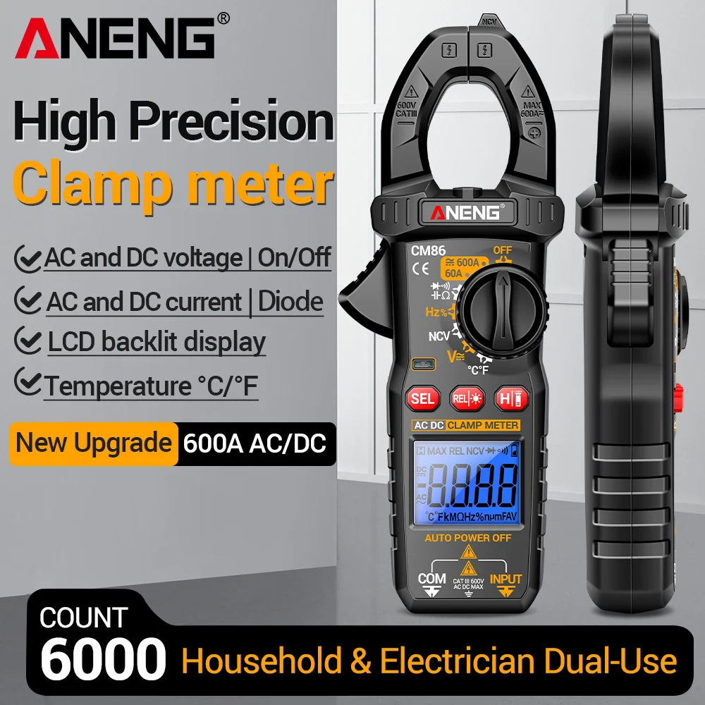 ANENG CM86 Digitales Zangenamperemeter 600A AC/DC Strom-Spannungs-Dioden-NCV-Spannungserkennung Professionelles Multimeter Elektrikerwerkzeug Image
