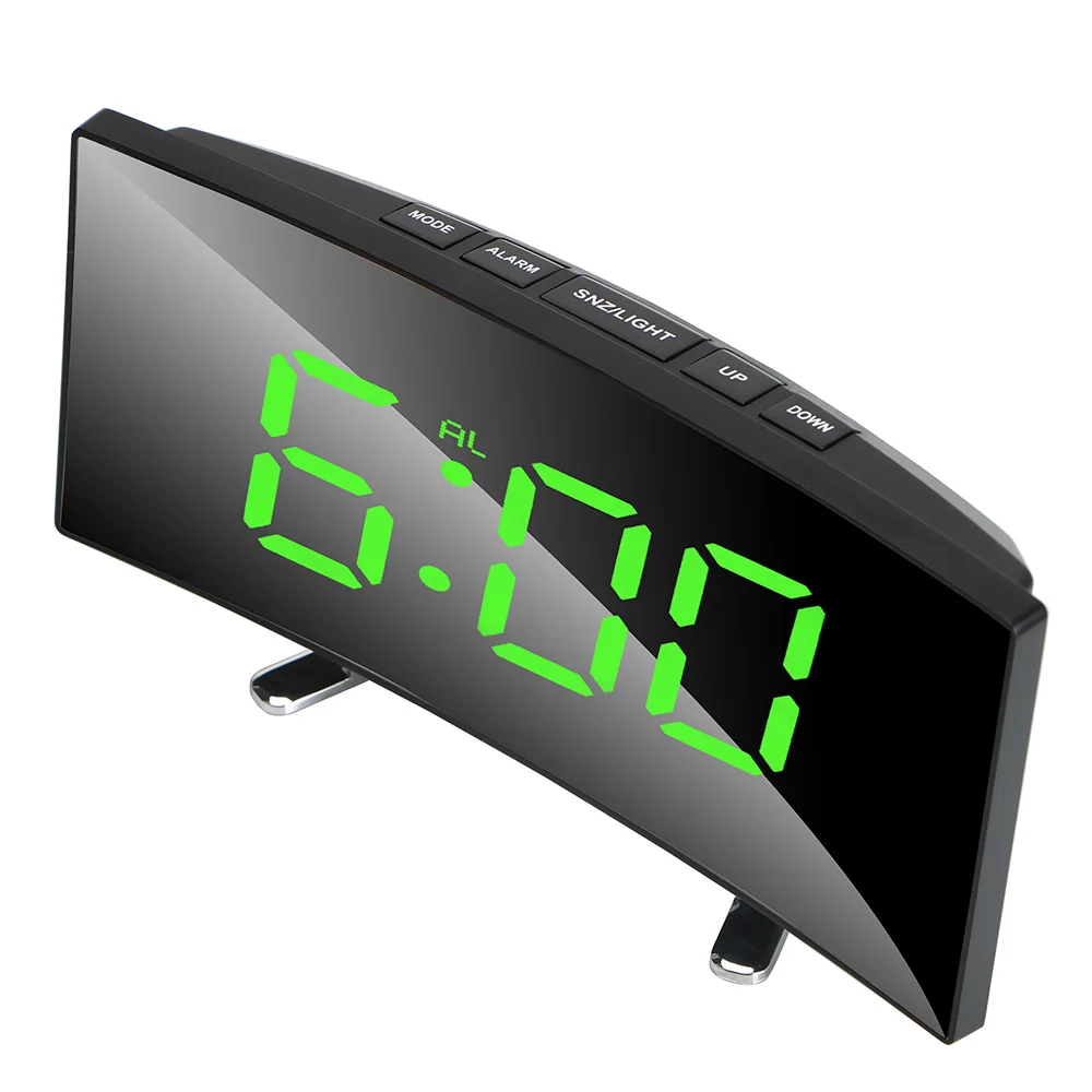 Gebogene dimmbare Spiegeluhr, Heimdekoration für Kinderzimmer, 17,8 cm, große Zahl, Tischuhr, LED-Bildschirm, digitaler Wecker