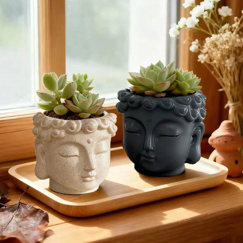 Kreative Buddha-Statue als Blumentopf, Grünpflanzen-Behälter, Deko für Haus, Hof und Garten, Kunstharz-Handwerk, Ornament, Geschenk Image