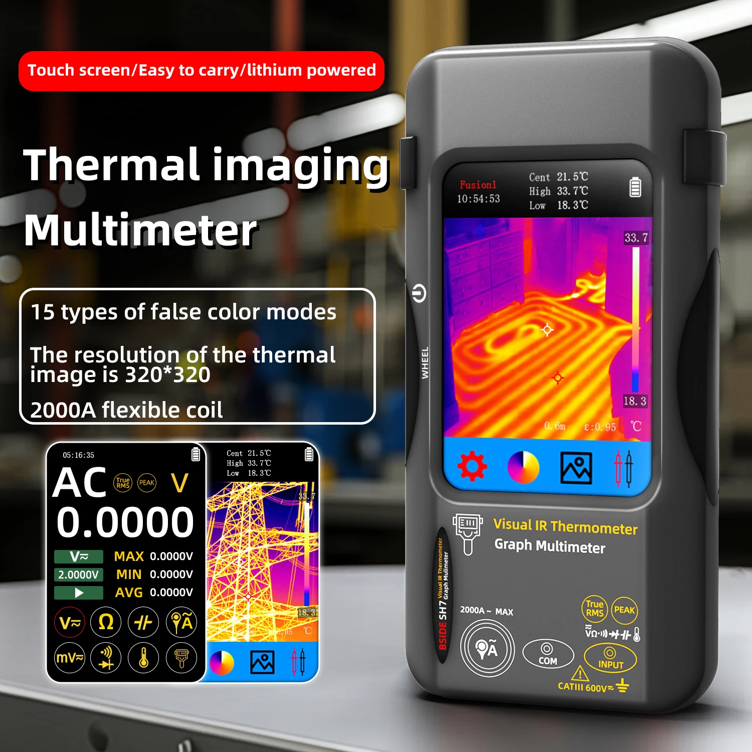 BSIDE SH7 Touch-Wärmebild-Multimeter mit IR-Kamera, 320 x 320 Auflösung, 20.000 Zählungen, hochpräzises Spannungstest-Pro Image