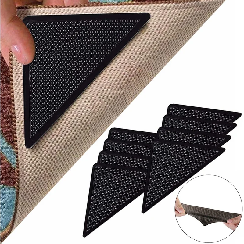 4 Teile 8 teile/satz Dreieck Waschbar Wiederverwendbare Teppich Greifer Anti-skid Gummi Matte Nicht Slip Patch Band für Böden Teppiche ecken Pad 2043 Image