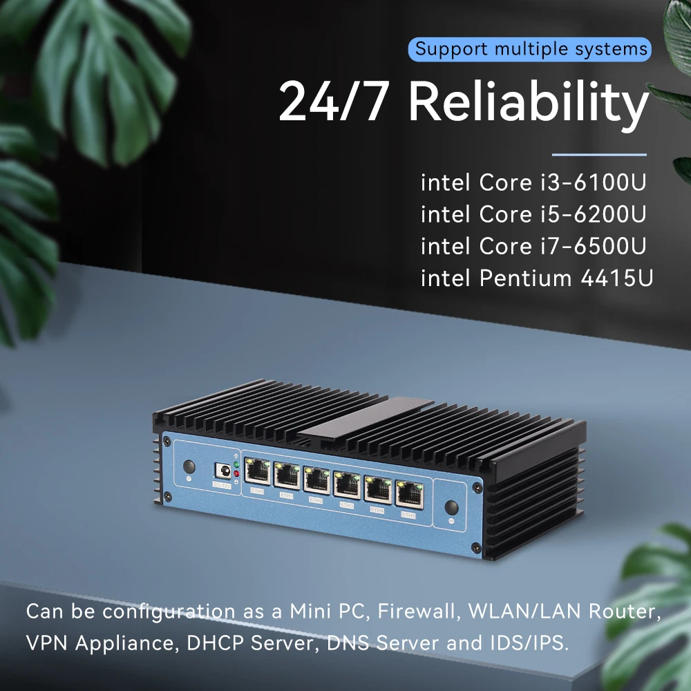 XCY Pfsense Firewall Router Mini-PC Intel Core i7-6500U 6x Intel Ethernet i211AT LAN-Ports unterstützen WiFi 4G SIM Win 10/11 Linux Image
