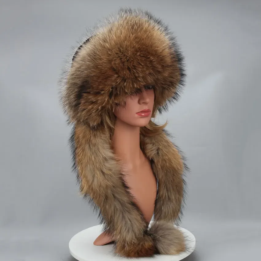 Echt Fuchs Pelz Hut Weibliche Bommel Beanie Hut Natürliche Waschbären Pelz Kappe Rex Kaninchen Pelz Top Herbst Mützen für Frauen kappe Winter Bonnets Image