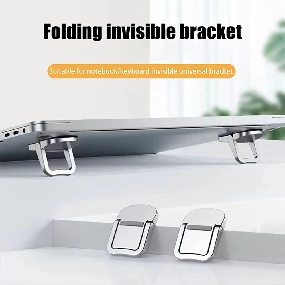 2 Stück Mini faltbarer Laptop-Ständer, selbstklebender tragbarer Tastaturerhöher mit 2 verstellbaren Winkeln für die Kühlung von MacBook-Notebooks Image
