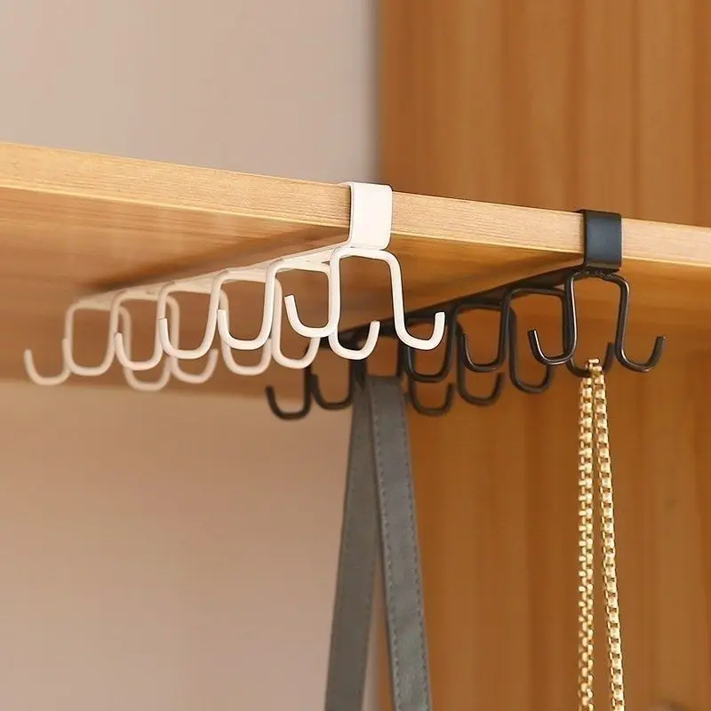 Unterschrank-Hakenleiste - 6/12 Haken Bohrerfreier Schrankaufhänger für Küchenutensilien, Tassen, Handtücher & Schlüssel Aufbewahrungsorganizer
