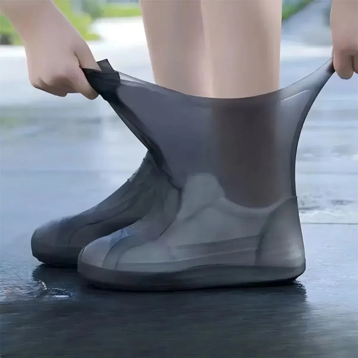 1 Paar Gummi-Regenstiefel-Überschuhe für den Außenbereich, wasserdichte Silikon-Schuhüberzüge, Schuhüberzüge für regnerische Tage, wiederverwendbare rutschfeste Regenschuhüberzüge Image