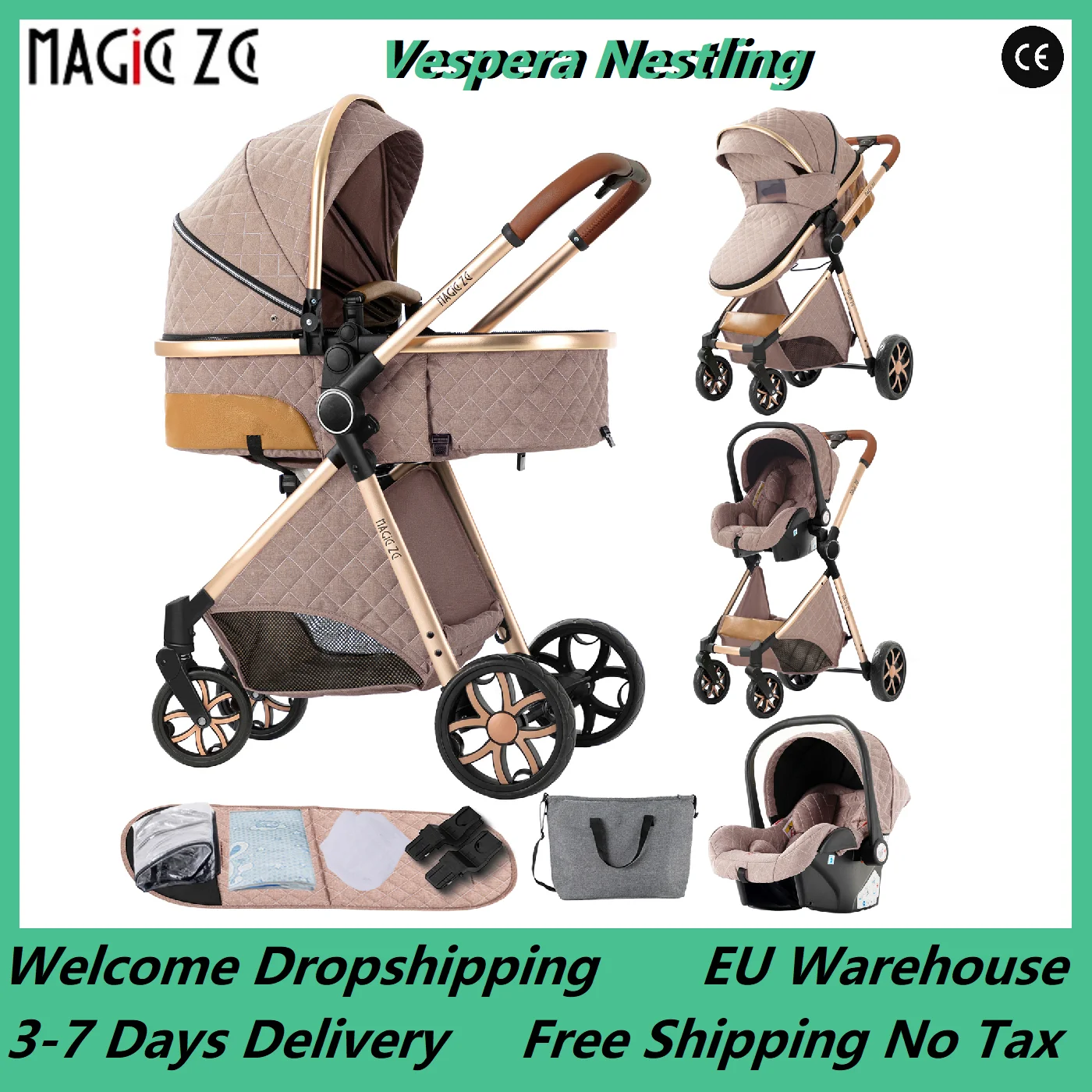 3-in-1 leichter Kinderwagen, Kinderwagen, Kinderwagen, kompakter faltbarer Kinderwagen, Kinderwagen für Neugeborene, Reisesystem, Kinderwagen, Baby-Buggy