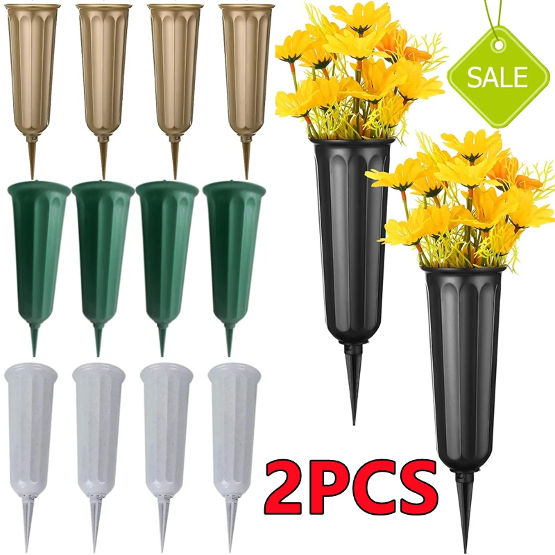 2/1PC Friedhof Vase mit Spikes Kunststoff Blumen Vase Halter für Grabstein Grab Hof Boden Outdoor Blumen Marker Dekorationen Image