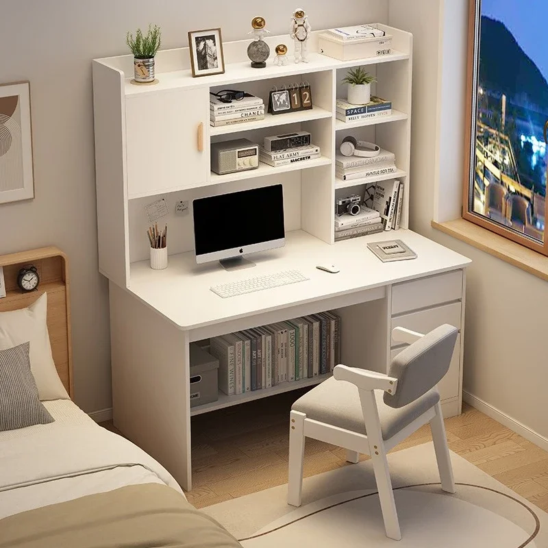 Ästhetischer Schreibtisch für Zuhause, modernes, einfaches Bücherregal, integriertes Studentenschlafzimmer, zum Lernen und Schreiben mit Zeichentisch, Büro-Computertisch