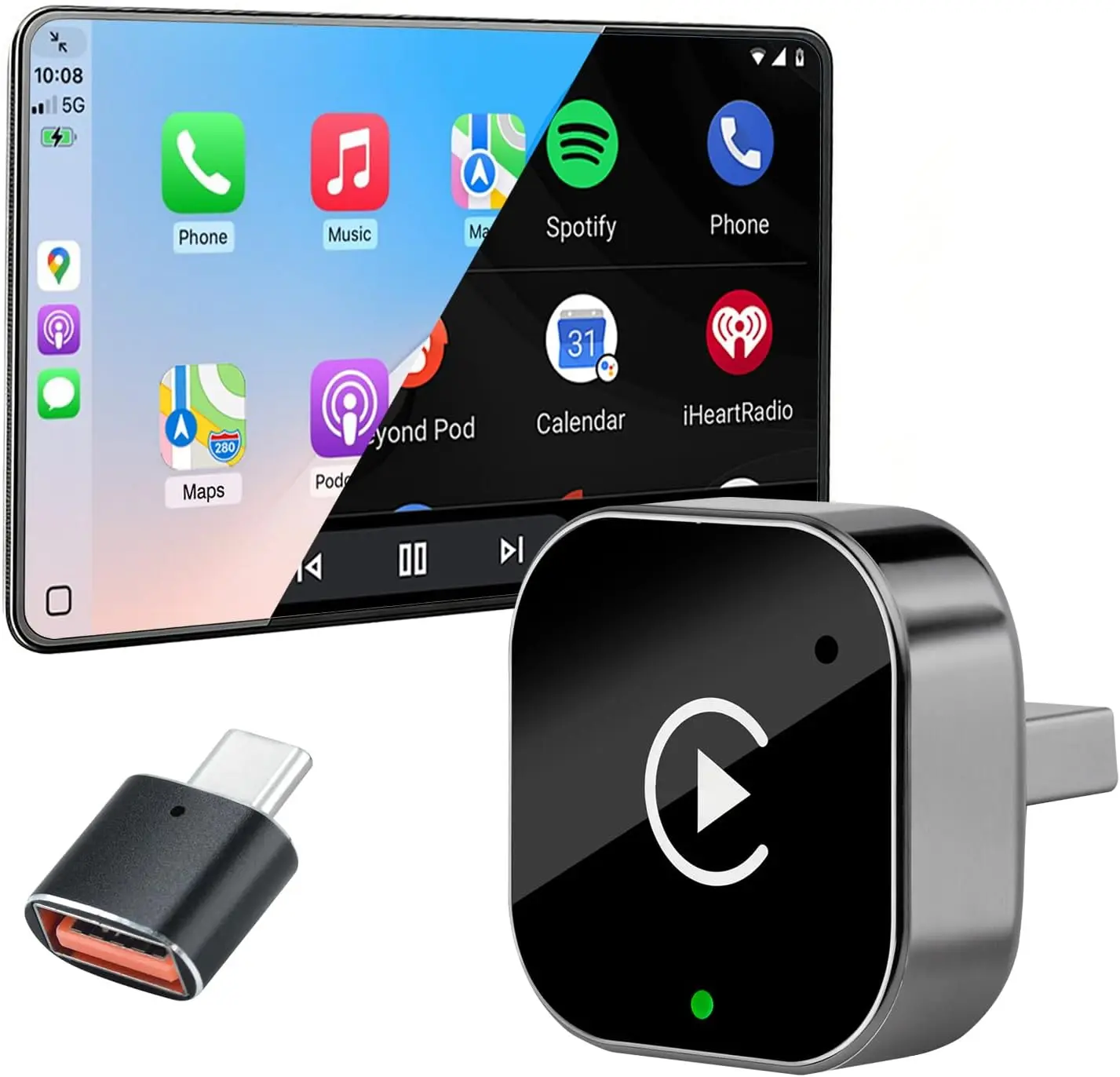 2026 Verbesserter 2-in-1 Kabelloser CarPlay Adapter für iPhone & Android Auto, Plug-and-Play Kabelgebunden zu Kabellos Dongle mit Schnellem Auto-C Image