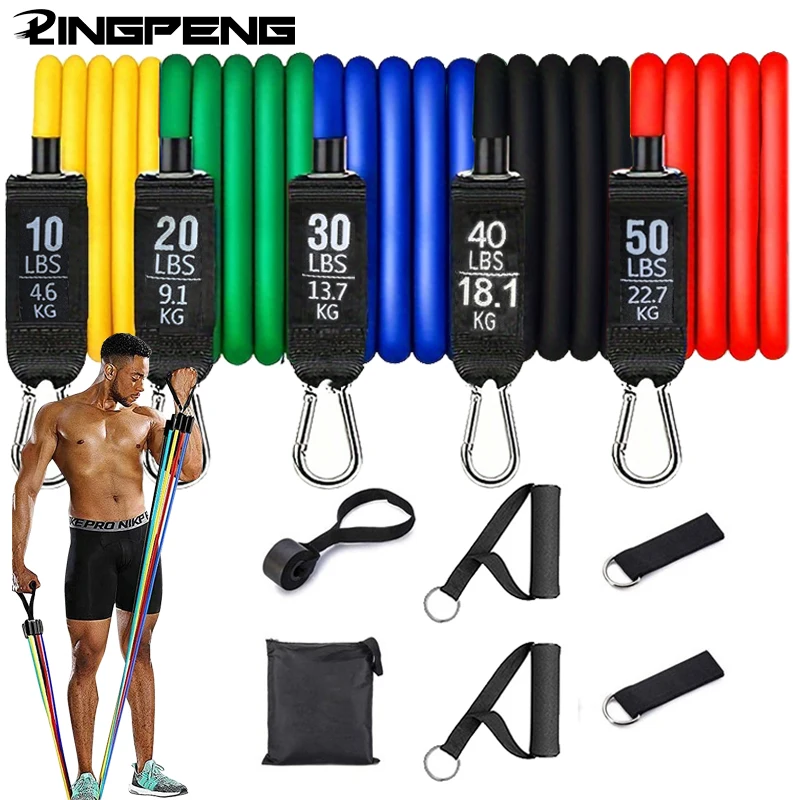 11-teiliges elastisches Seil-Set, Fitness-Spannungsgurt, tragbares multifunktionales Spannseil aus Latex für Yoga und Fitness