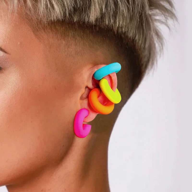 1 Paar einfache runde Kreis-Clip-Ohrringe für Frauen, C-Form, Acryl, Rot, Blau, Schwarz, Rosa, kein durchbohrter Knorpel, leichte Ohrmanschette