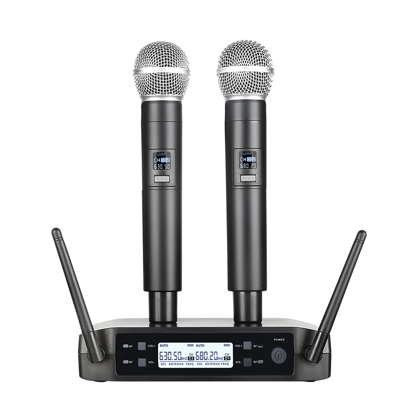 Drahtloses Mikrofon Handheld Dual Kanäle UHF Festfrequenz Dynamisches Mikrofon für Karaoke Hochzeit Party Band Kirche Show Image