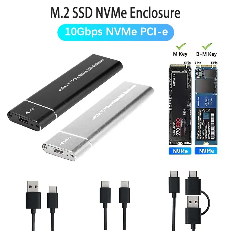 USB3.1 M.2 NVME SSD-Gehäuse Mobiles Gehäuse Unterstützt NVME-Protokoll zu Typ-C Solides Metall Externes Festplattengehäuse für Laptop und Smartphone SSD Image